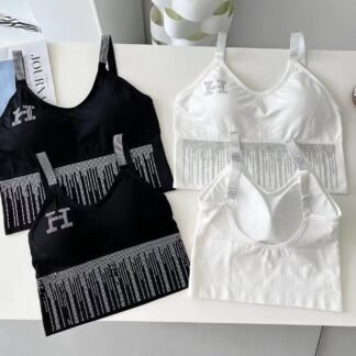 Crop top H, orné de strass, disponible en couleur Blanc et Noire.