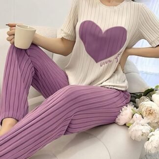 Pyjama Femme Cœur – Manches Courtes ❤️