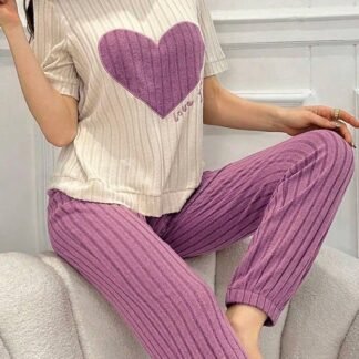 Pyjama Femme Cœur – Manches Courtes ❤️
