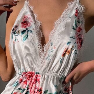 Combishort Satin Fleuri avec Dentelle 🌸