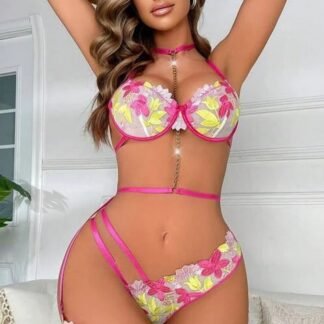 Ensemble Lingerie Fleuri Rose 🌸
